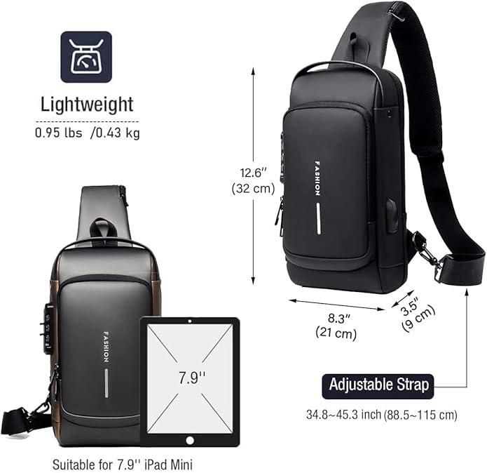 Sling Bag for Men Chest Crossbody Bag with USB Charging Port