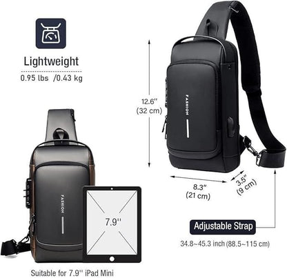 Sling Bag for Men Chest Crossbody Bag with USB Charging Port