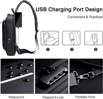 Sling Bag for Men Chest Crossbody Bag with USB Charging Port
