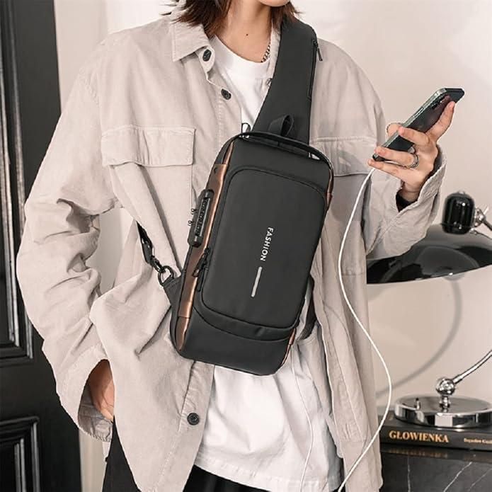 Sling Bag for Men Chest Crossbody Bag with USB Charging Port