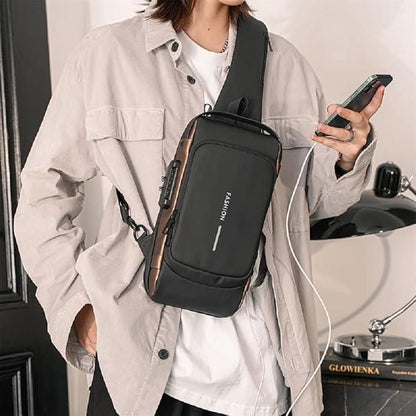 Sling Bag for Men Chest Crossbody Bag with USB Charging Port