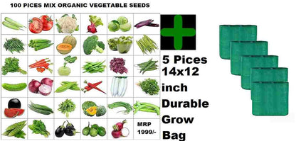 Organic Mix Varieties 100 pieces  Seeds With 5 pieces  Grow Bag